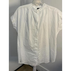 White Women's Short Sleeve Button-Front Top